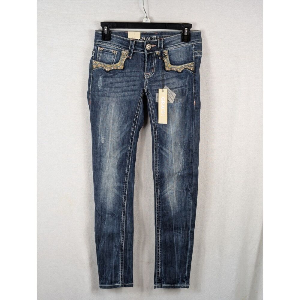 Grace in LA Low Rise Skinny Jeans Blue Women's Size 25 NWT
